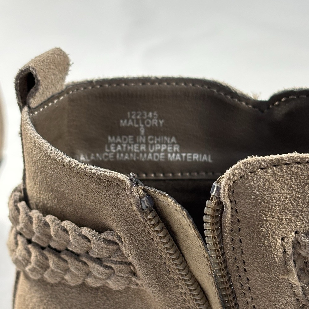 Michael Shannon Mallory Tan Suede Ankle Booties Womens Size 9 Low Block Heel - Picture 7 of 9